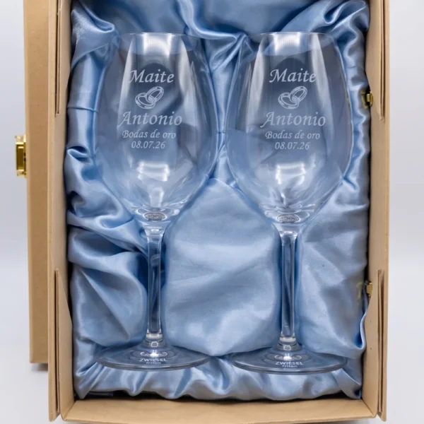 2 copas de vino Zwiesel grabadas en estuche de regalo