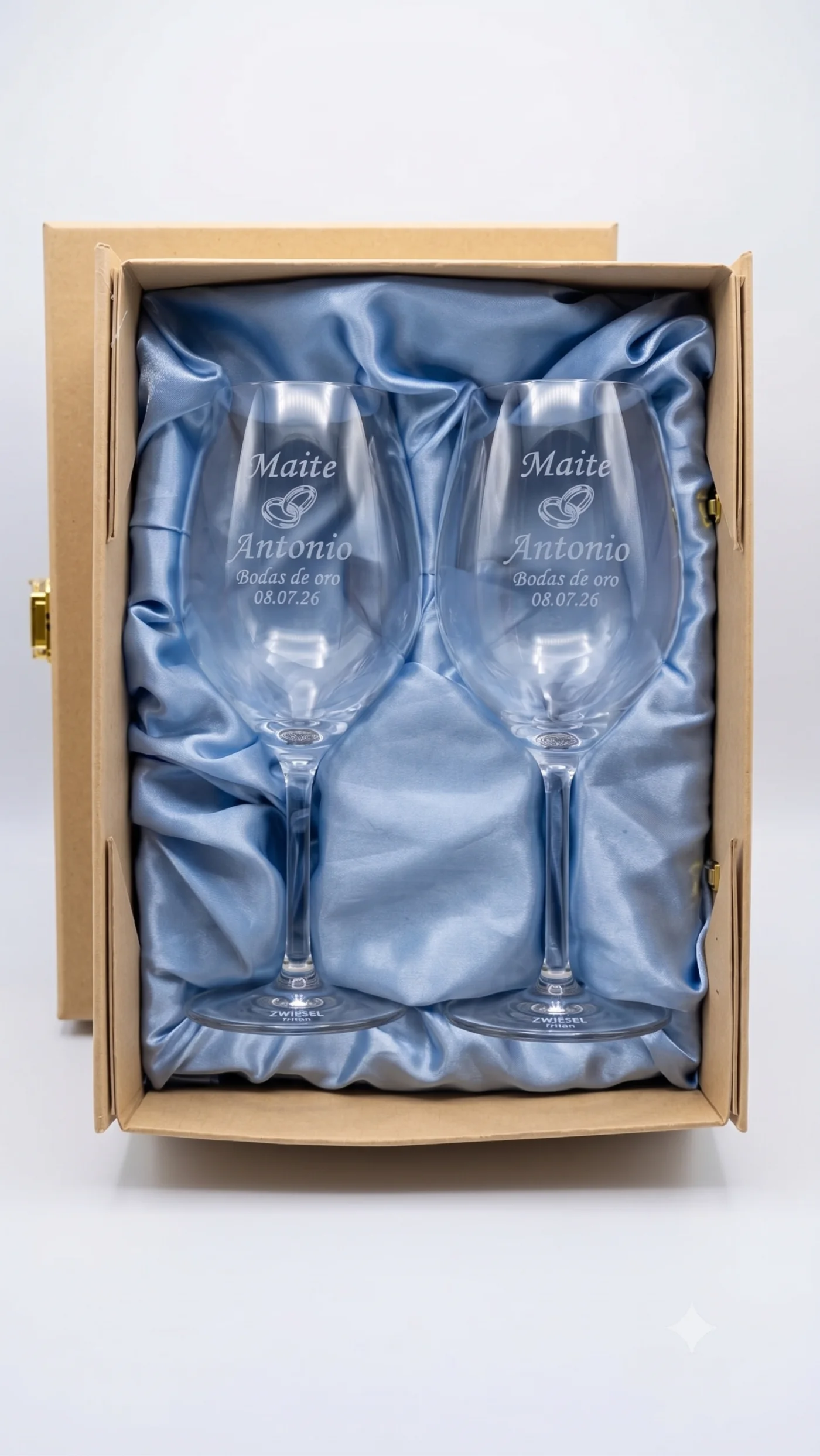 2 copas de vino Zwiesel grabadas en estuche de regalo
